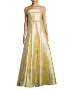 Strapless Floral Printed Ball Gown