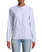 Aliyah Heart Embroidery Ruffle-front Button-down