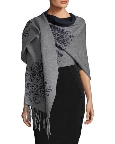 Fringed Scroll-print Wrap Cardigan