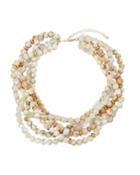Layered Bead-collar Necklace, Beige