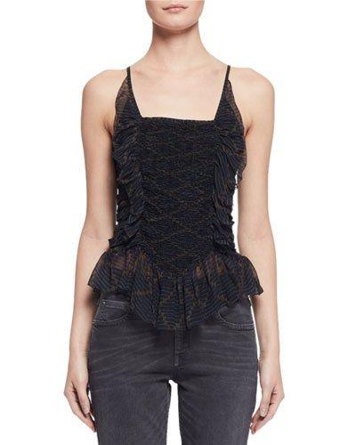 Bowen Ruched Patterned Silk Tank, Black