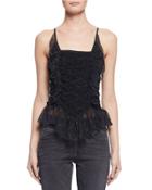 Bowen Ruched Patterned Silk Tank, Black