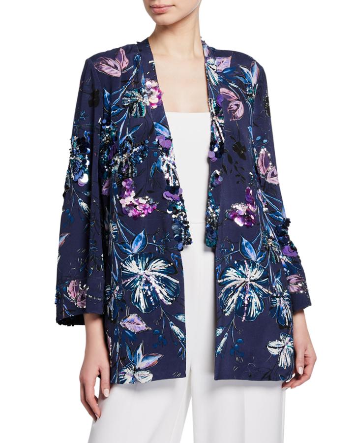 Austen Embellished Floral-print Open-front Jacket