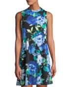 Mock-neck Sleeveless Floral-print Dress