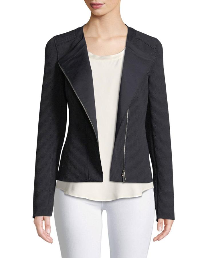 Trista Zip-front Long-sleeve Grid Cloth Jacket