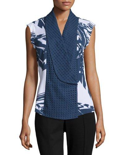 Wrap-front Eyelet Combo Top, Navy