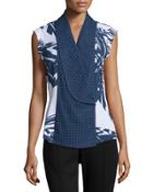 Wrap-front Eyelet Combo Top, Navy