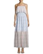 Sleeveless Floral Popover Maxi Dress, Ivory/light Pink