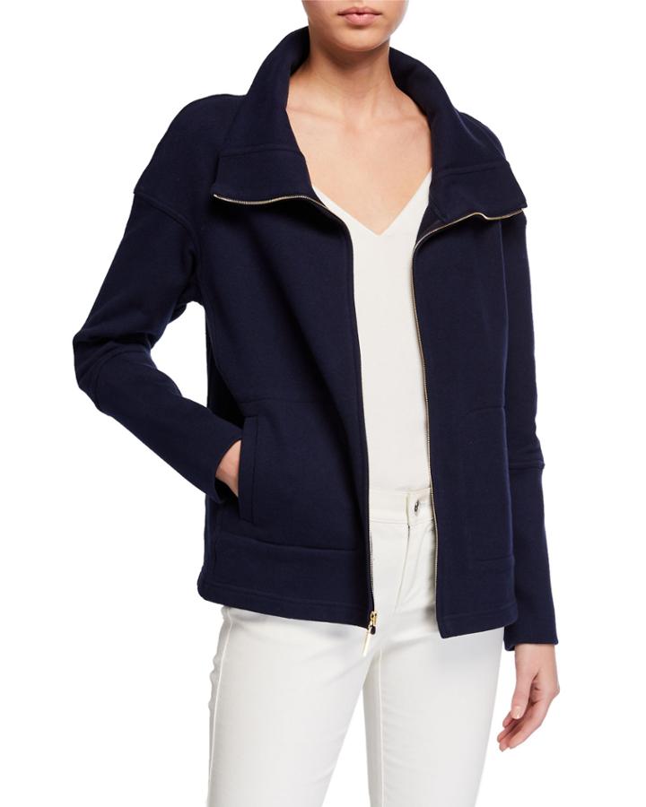 Stand Collar French Terry Rib Knit Jacket