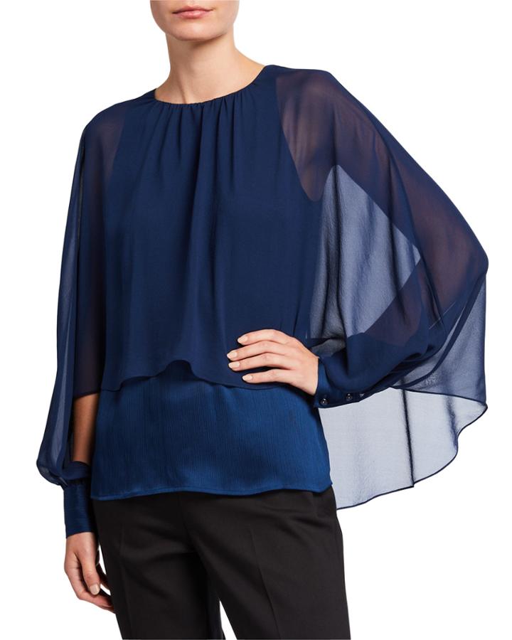 Crinkle Chiffon Cape-style Blouse