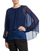 Crinkle Chiffon Cape-style Blouse