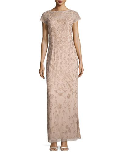 Short-sleeve Beaded Gown,