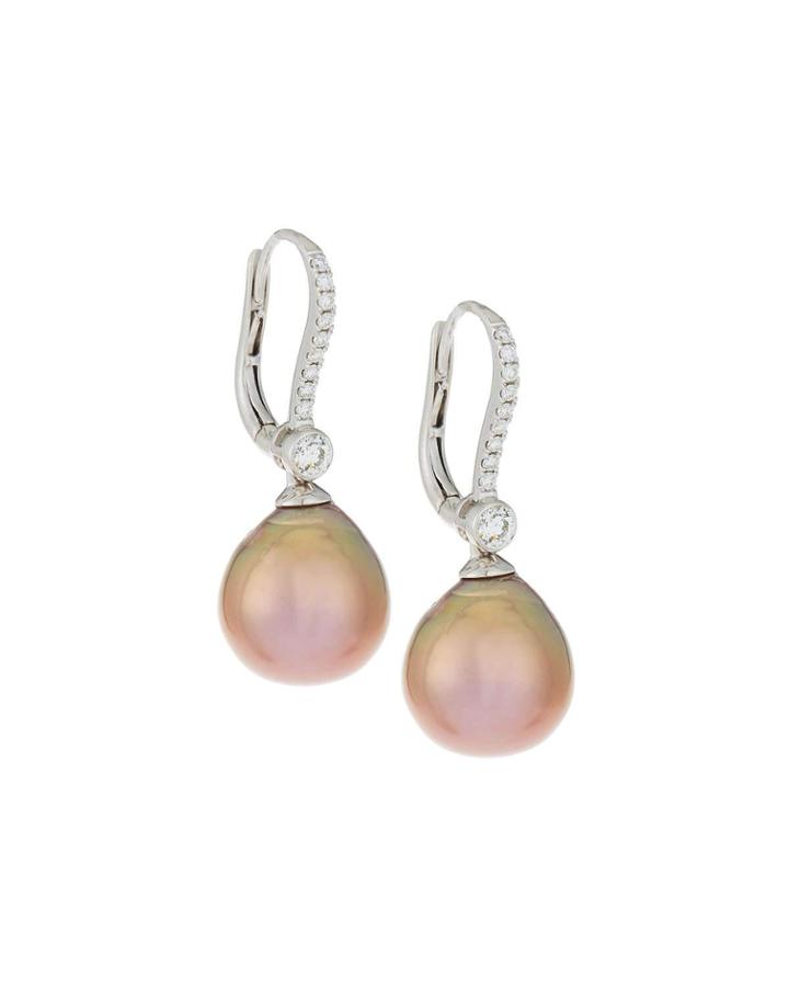 18k Kasumiga Pink Pearl & Diamond Drop Earrings,
