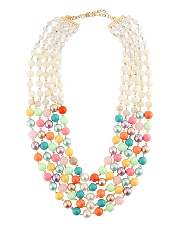 Beaded 5-strand Necklace, White/multicolor