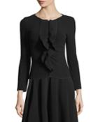 Zip-front Knit Jacket With Ruffle Frill