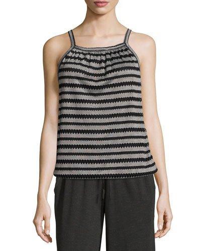 Sleeveless Novelty-knit Top, Black/white