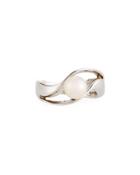 14k White Gold & Freshwater Pearl Curved Ring,