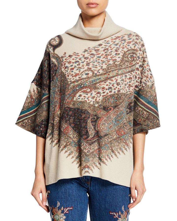 Mock-neck English Floral Wool-cashmere Turtleneck