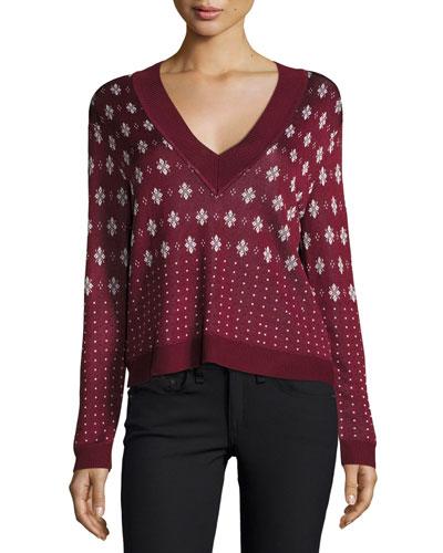 Fair Isle Pullover Sweater, Burgundy
