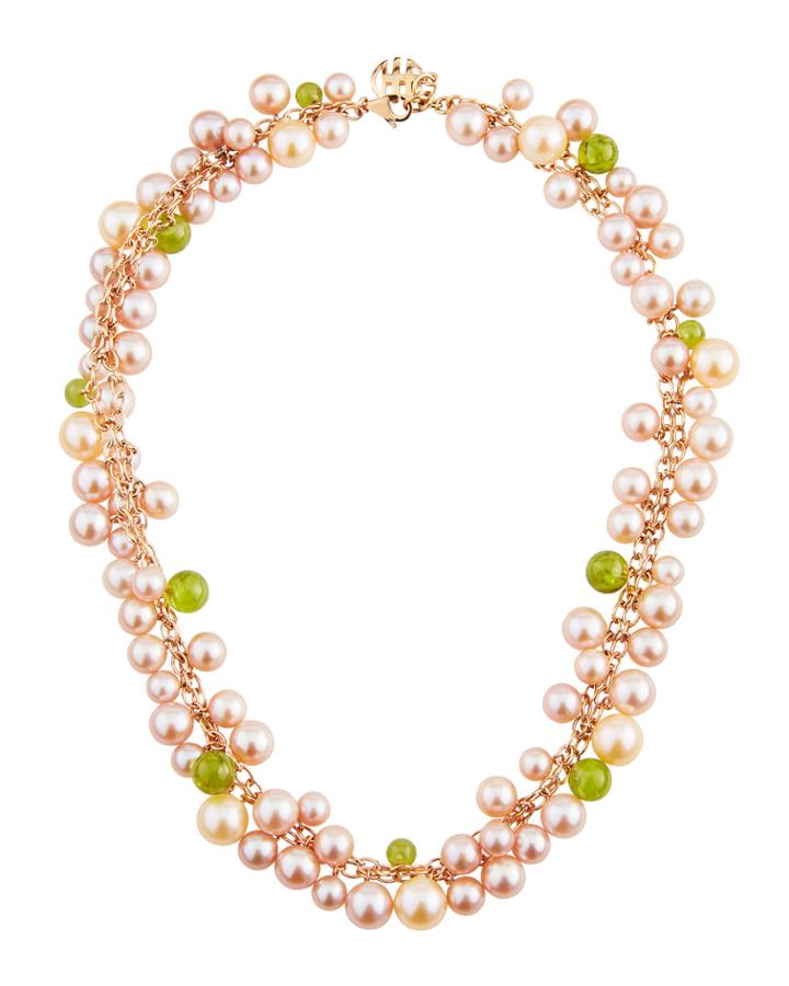 18k Green Tourmaline & Pearl Necklace