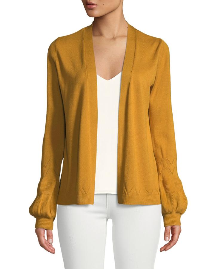 Blouson-sleeve Pointelle-stitch Cardigan