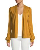 Blouson-sleeve Pointelle-stitch Cardigan