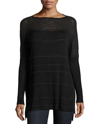 Drop-shoulder Striped Tunic, Black