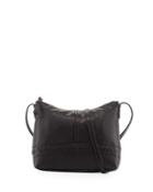 Lacey Herringbone-woven Trim Leather Crossbody Bag, Black