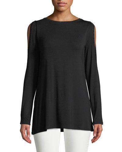 Cold-shoulder Rhinestone-trim Tee