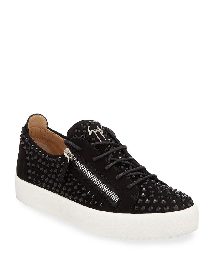 Men's Crystal-embellished Suede Double-zip