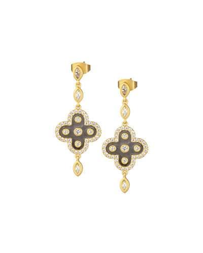!4k Gold-plated Clover Drop Earrings W/ Cz