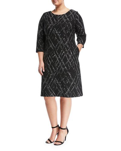 3/4-sleeve Jacquard A-line Dress