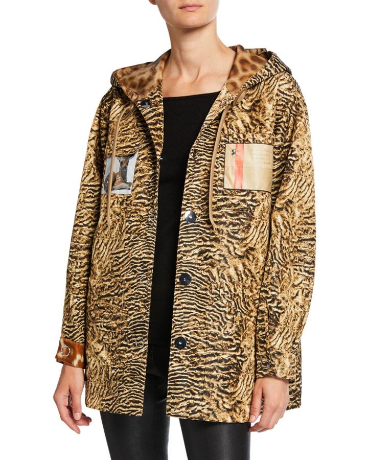 Leopard Print Hooded Boxy Jacket