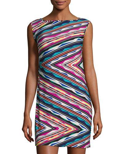 Abstract-print Boat-neck Shift Dress,