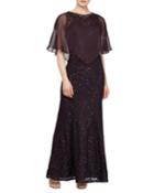 Sequin Lace Chiffon Cape Dress