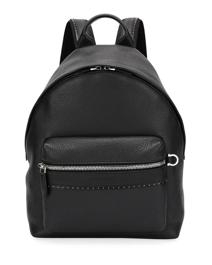 Men's Firenze Grained Leather Backpack, Black