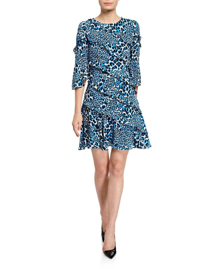 Leopard Print Bell Sleeve Tiered Dress
