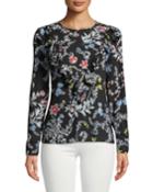 Long-sleeve Ruffled Floral-woven Blouse