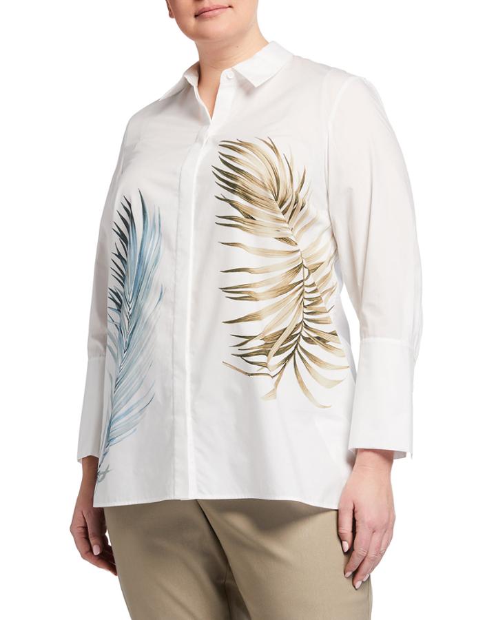 Plus Size Porto Placed Palms Button-front Cotton Blouse