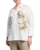 Plus Size Porto Placed Palms Button-front Cotton Blouse
