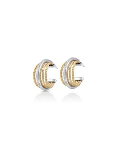 Classique Micro-cable Pave Diamond Hoop Earrings, Yellow