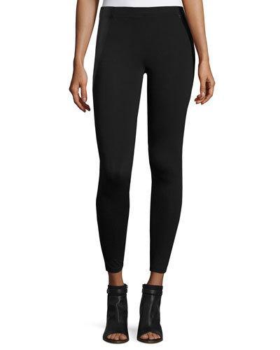Faux-leather Inset Leggings, Black