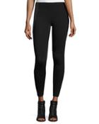 Faux-leather Inset Leggings, Black