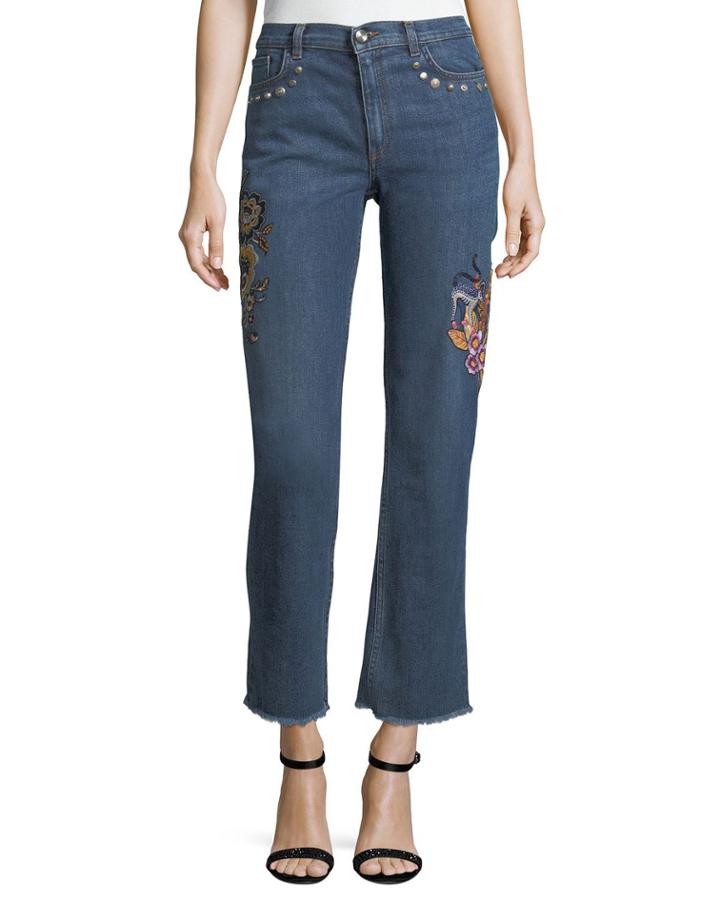 High-rise Straight-leg Jeans W/ Embroidery &