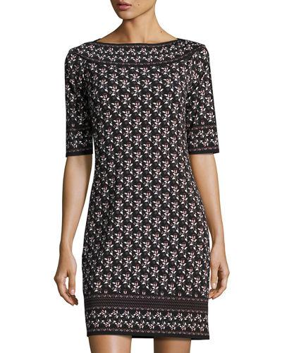 Floral-print Boat-neck Dress