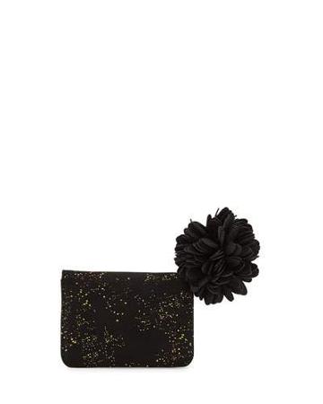Gold-flecked Faux-suede Wallet, Black