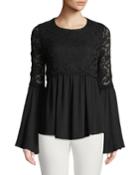 Lace-top Bell-sleeve Blouse