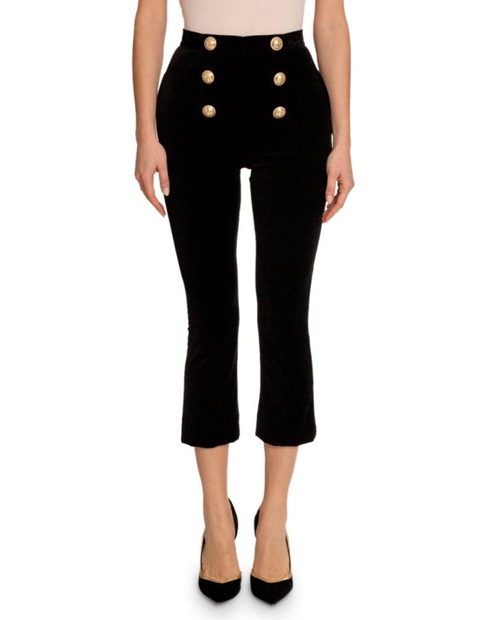 Velvet 6-button Crop Flare Pants