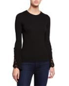 Ribbed Long-sleeve Lace Bell-cuff Top
