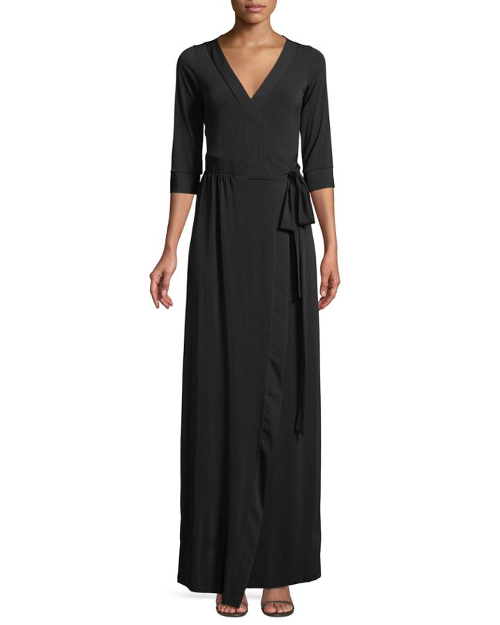 3/4 Sleeve Maxi Wrap Dress